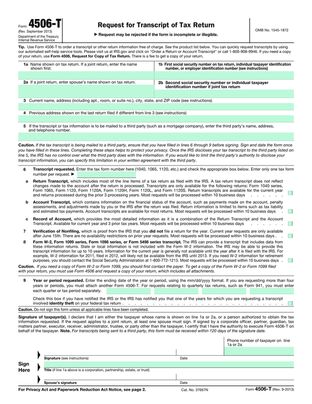 Form 4506 T screenshot