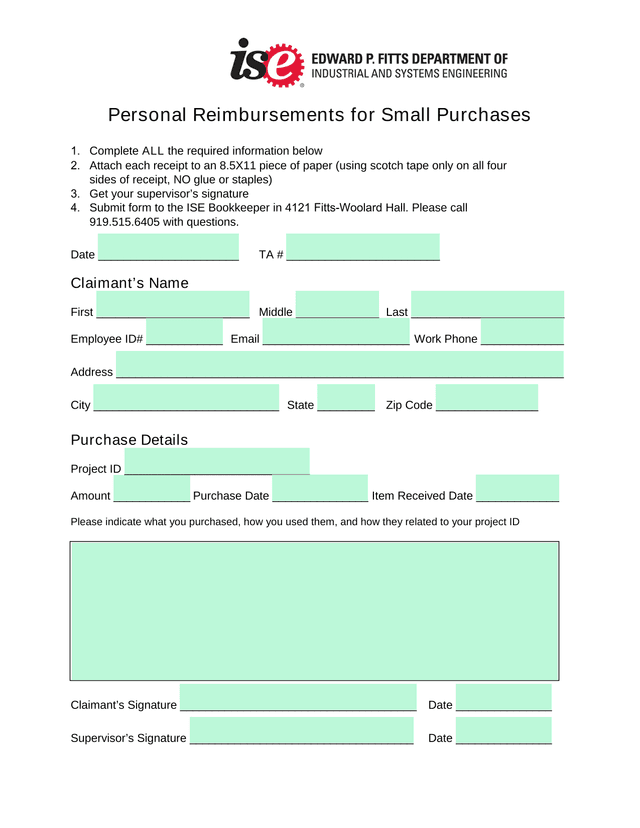 Personal Reimbursements For Small Purchases screenshot