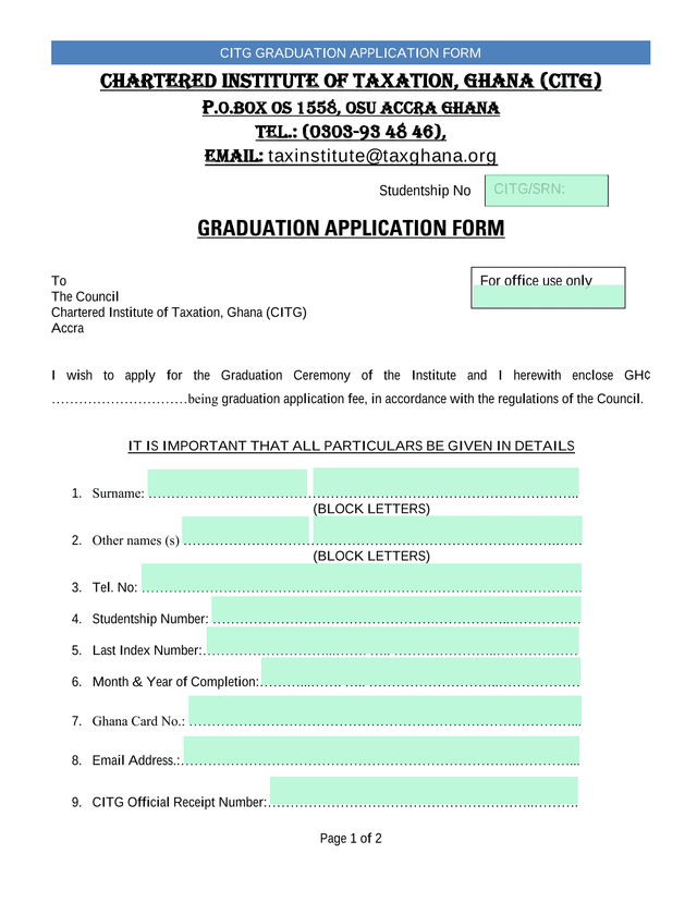 CITG Graduation Application Form screenshot