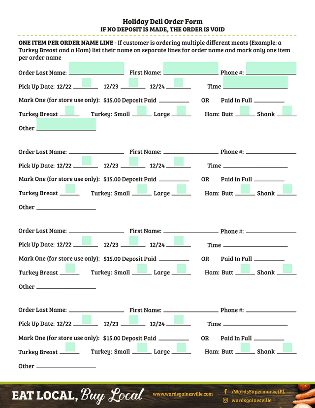 Holiday Deli Order Form screenshot
