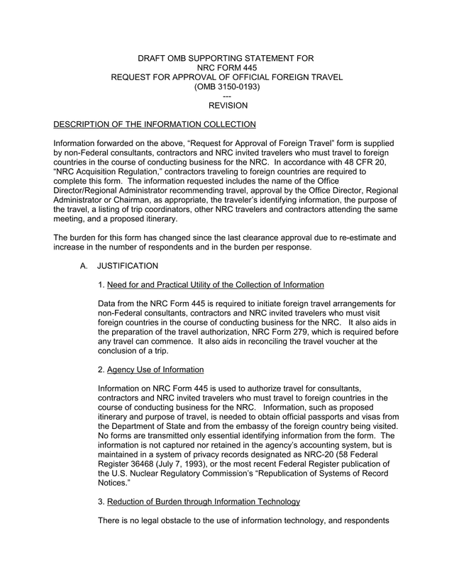 NRC Form 445 Request For Approval Of Official Foreign Travel screenshot