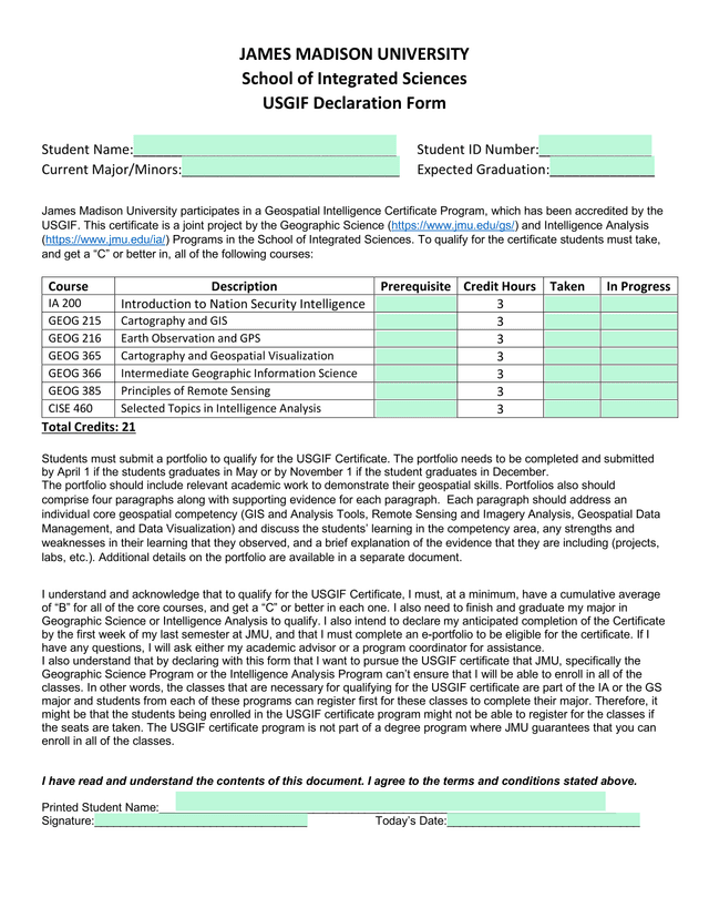 USGIF Declaration Form screenshot