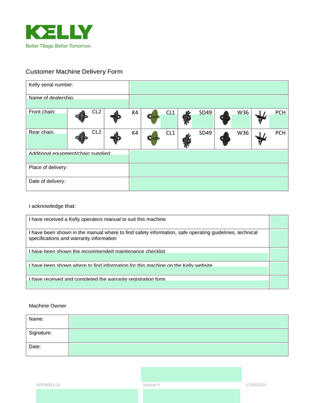 Customer Machine Delivery Form screenshot