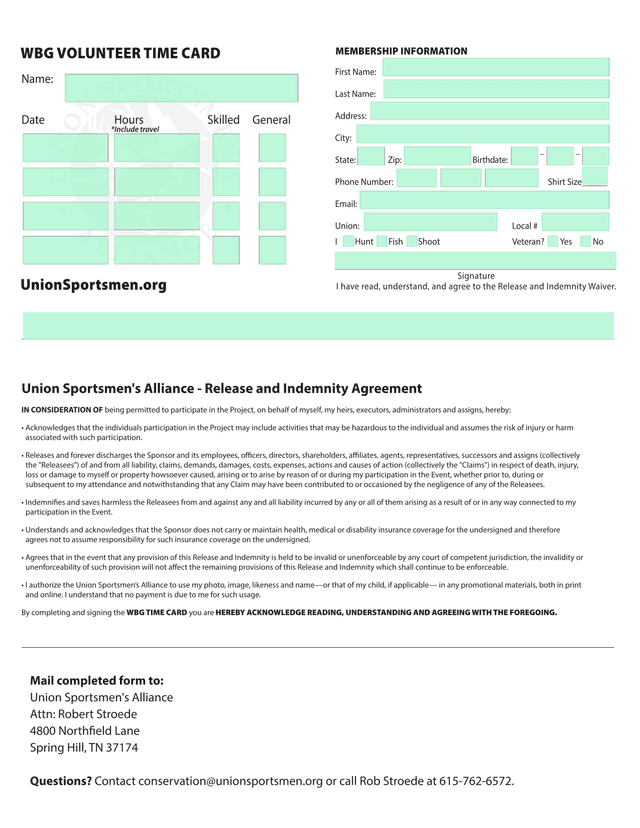 WBG Volunteer Time Card screenshot