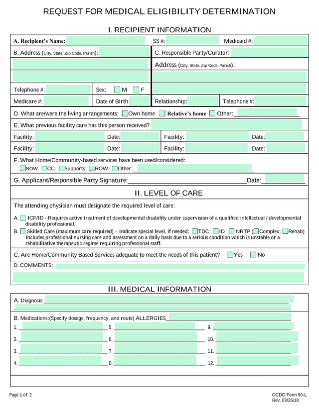 REQUEST FOR MEDICAL ELIGIBILITY DETERMINATION screenshot