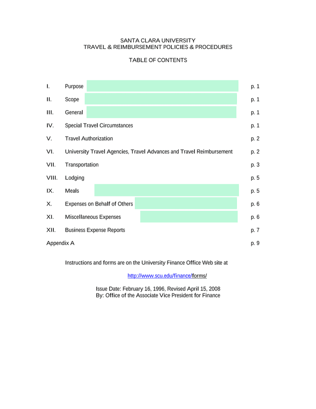 Santa Clara University Travel  Reimbursement Policies  Procedures screenshot