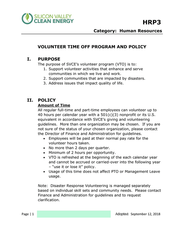 VOLUNTEER TIME OFF PROGRAM AND POLICY screenshot