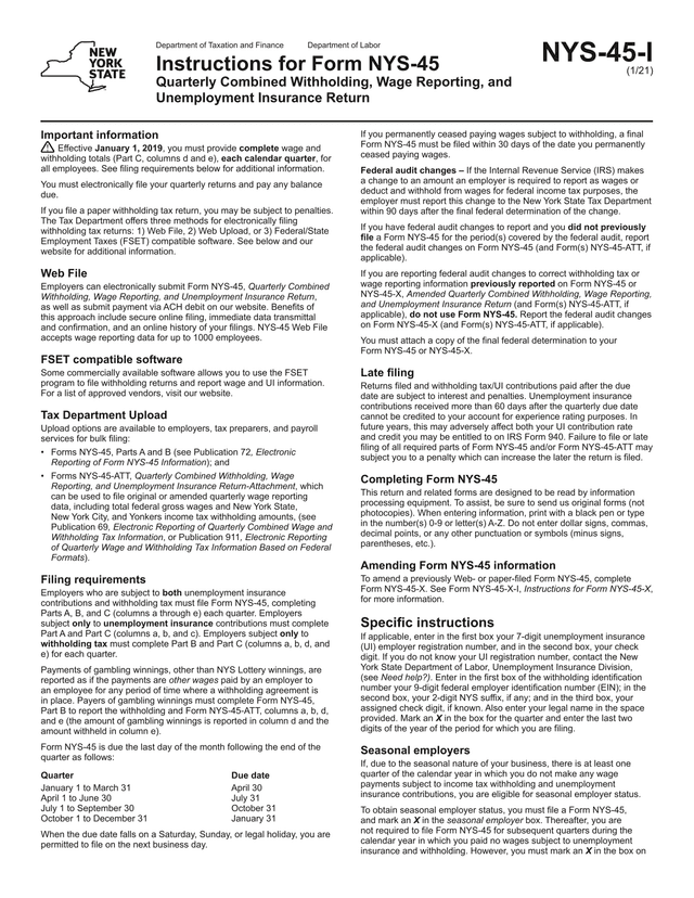 NYS 45 Quarterly Combined Withholding, Wage Reporting, And Unemployment Insurance Return screenshot