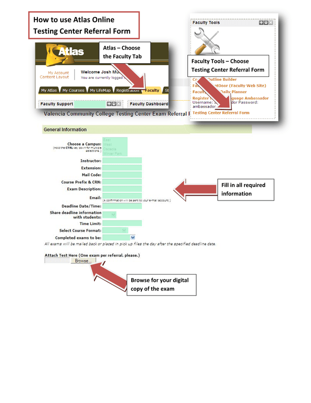 How To Use Atlas Online Testing Center Referral Form screenshot