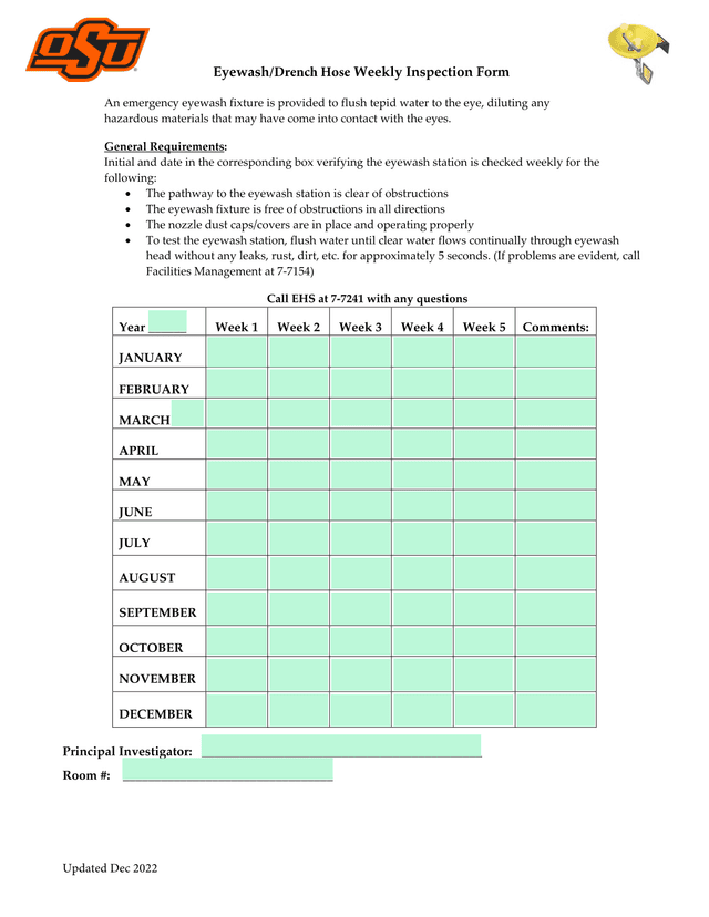 EyewashDrench Hose Weekly Inspection Form screenshot