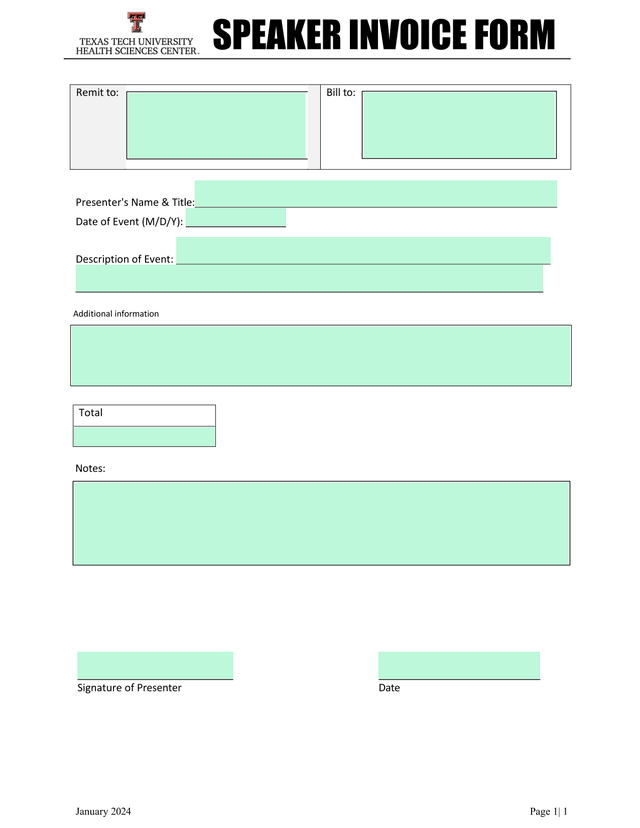 SPEAKER INVOICE FORM screenshot