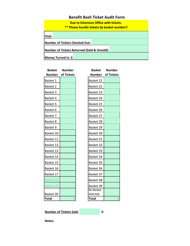 Benefit Bash Ticket Audit Form screenshot