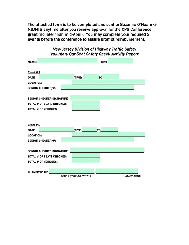 Voluntary Car Seat Safety Check Activity Report screenshot