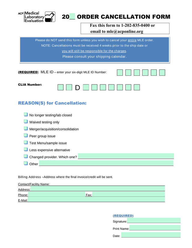 Order Cancellation Form screenshot