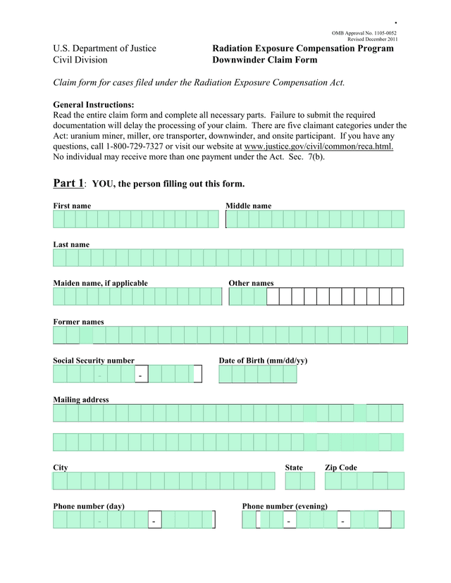 Downwinder Claim Form screenshot
