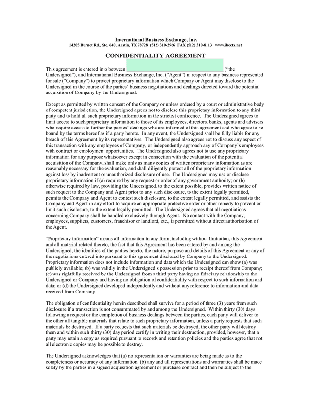 Confidentiality Agreement screenshot