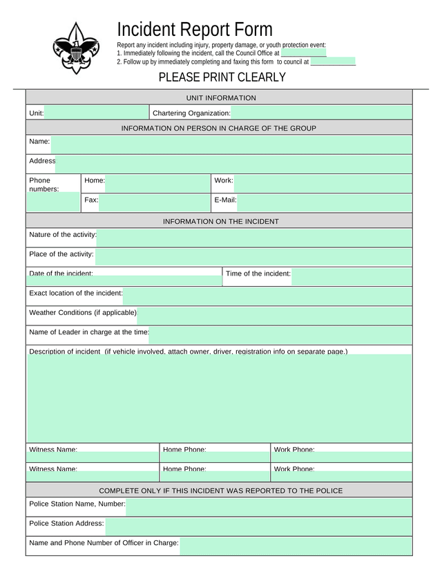 Incident Report Form screenshot