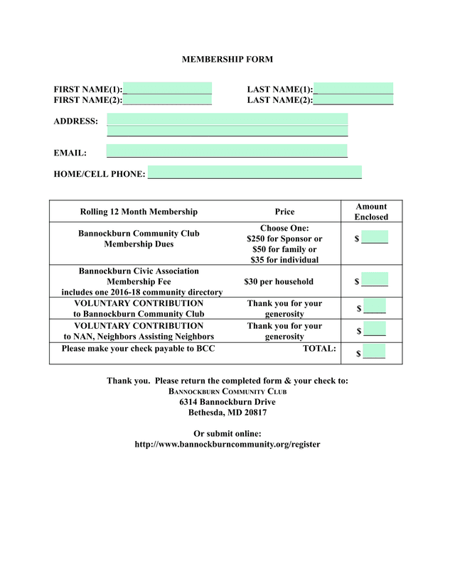 Membership Form screenshot