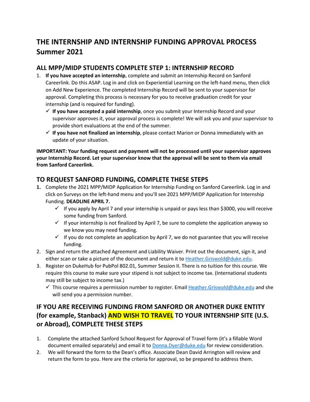 THE INTERNSHIP AND INTERNSHIP FUNDING APPROVAL PROCESS screenshot