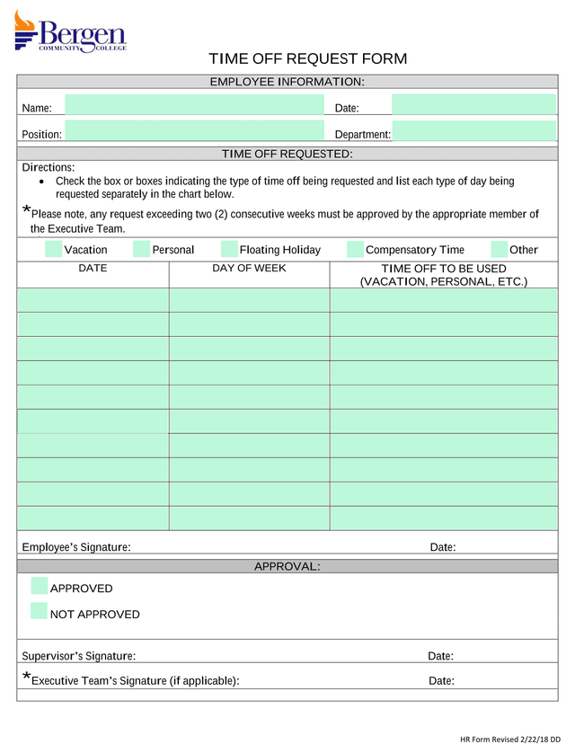 TIME OFF REQUEST FORM screenshot