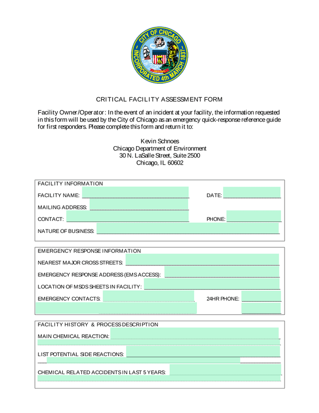 Critical Facility Assessment Form screenshot