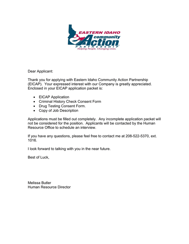 EICAP Employment Application screenshot