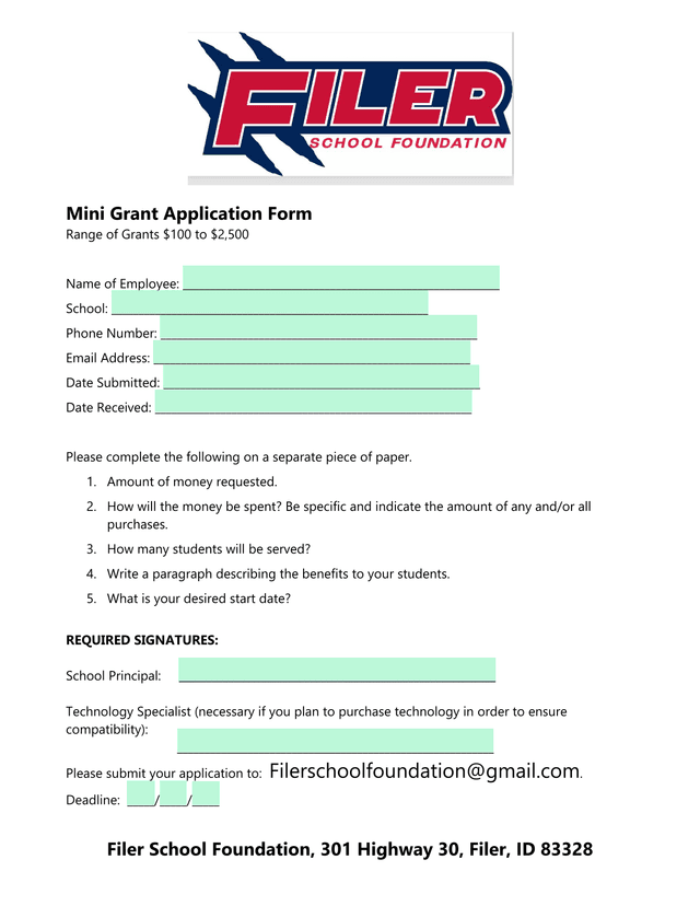 Mini Grant Application Form screenshot