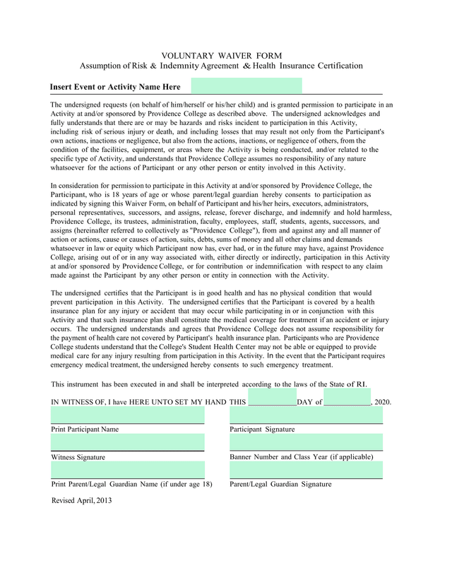 Voluntary Waiver Form screenshot