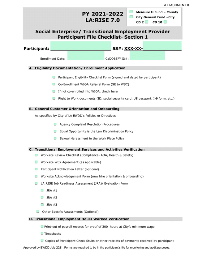 LARISE 7.0 Participant File Checklist screenshot