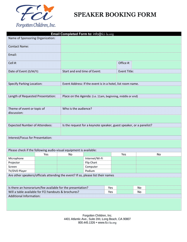 SPEAKER BOOKING FORM screenshot