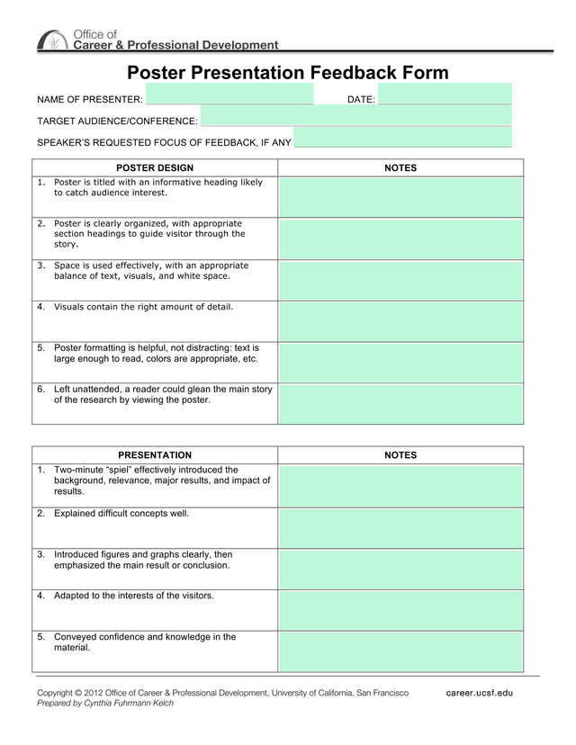 Poster Presentation Feedback Form screenshot