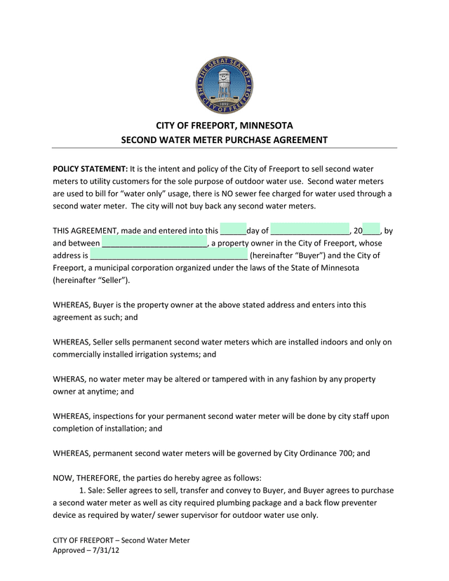 City Of Freeport  Second Water Meter Purchase Agreement screenshot