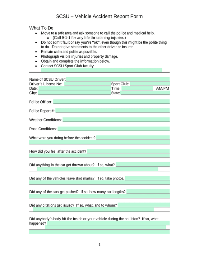 SCSU  Vehicle Accident Report Form screenshot