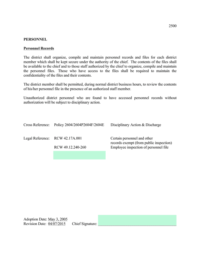 Personnel Records And Termination Policy screenshot