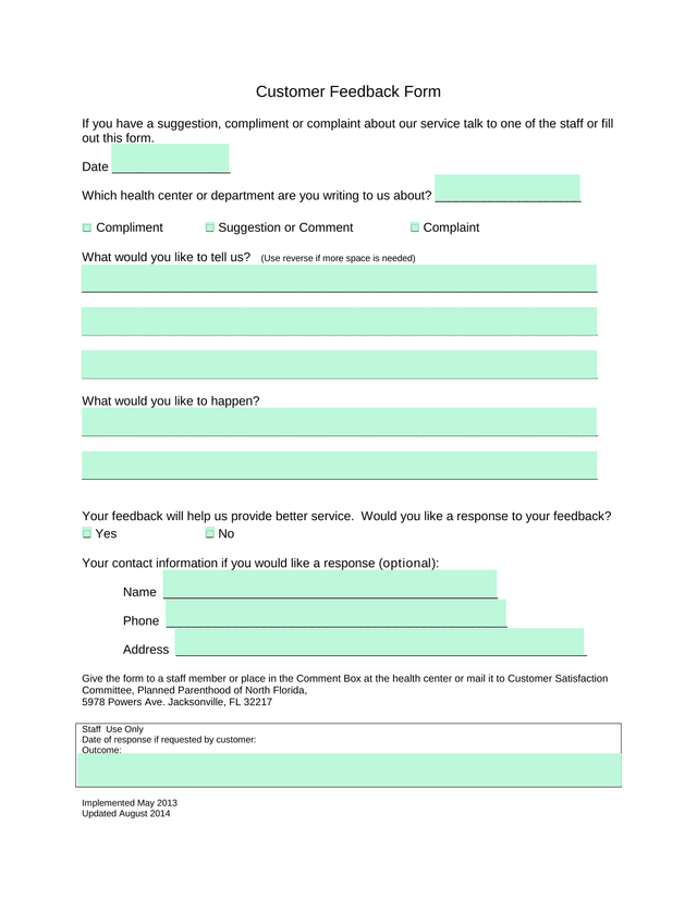 Customer Feedback Form screenshot