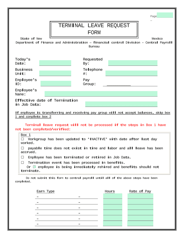 Terminal Leave Request Form screenshot