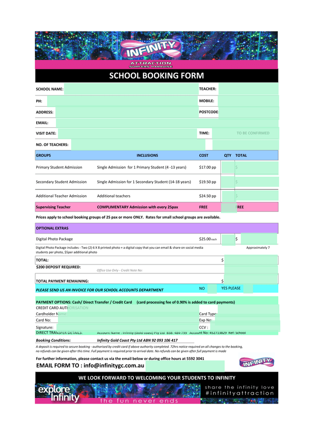 School Booking Form screenshot