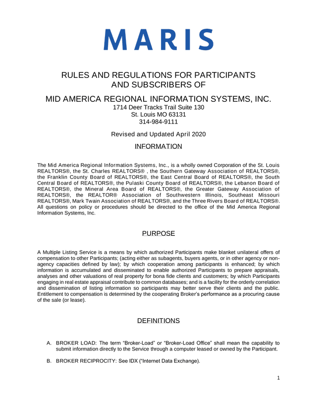 Rules And Regulations For Participants And Subscribers Of Mid America Regional Information Systems,  screenshot