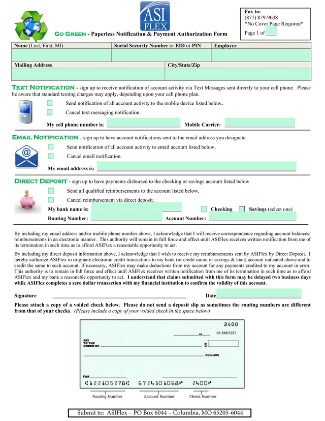 Direct Deposit And Notification Enrollment Form screenshot