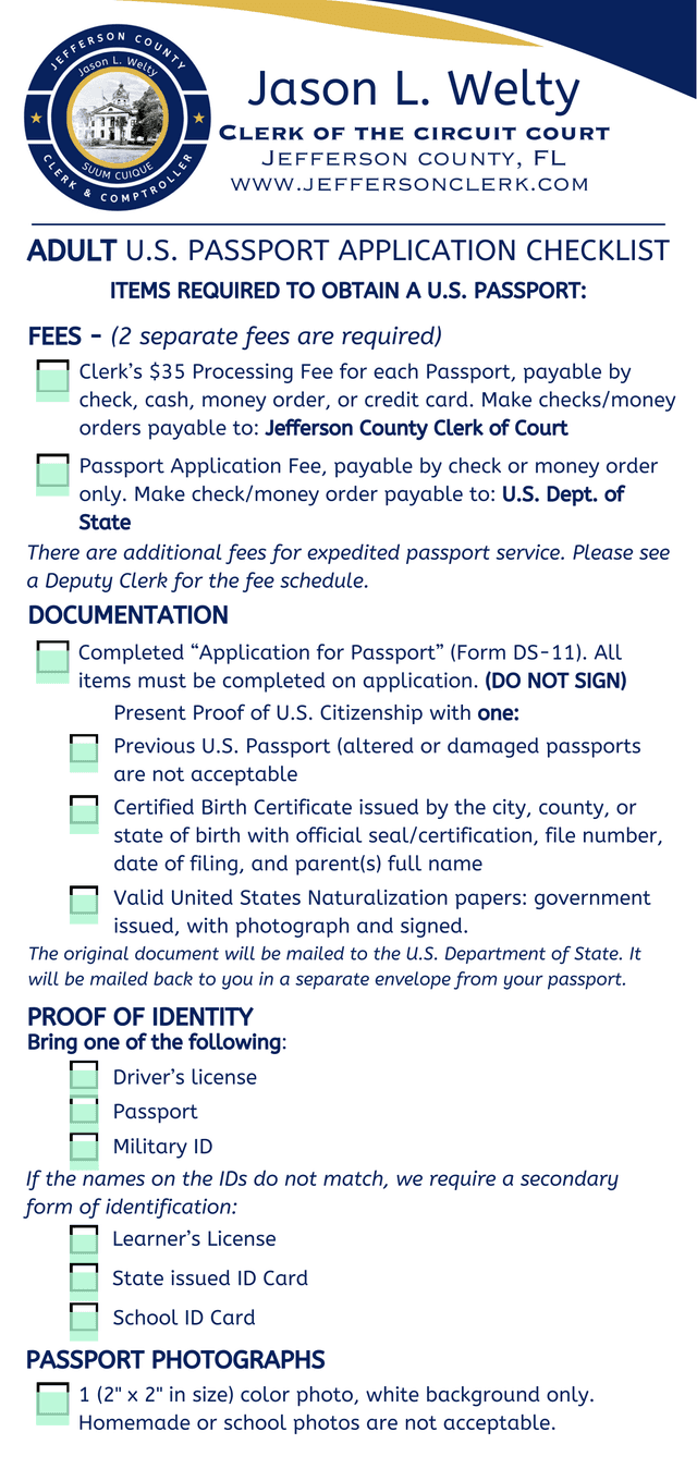 U.S. Passport Application Checklist screenshot