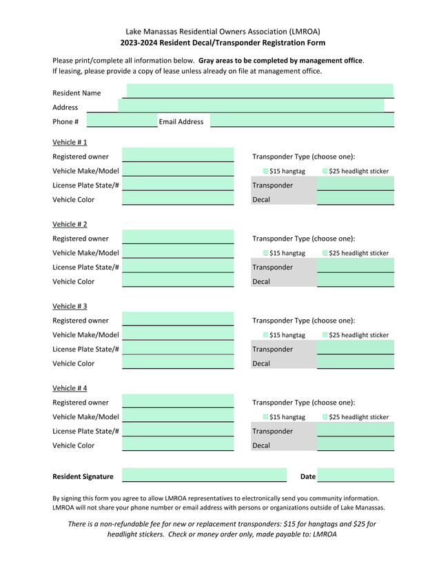 2023 2024 Resident DecalTransponder Registration Form screenshot