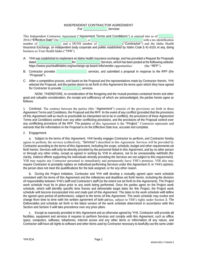 Independent Contractor Agreement screenshot