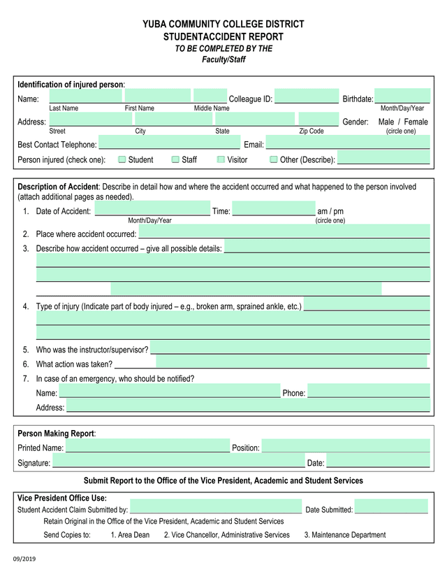 YUBA COMMUNITY COLLEGE DISTRICT STUDENTACCIDENT REPORT screenshot