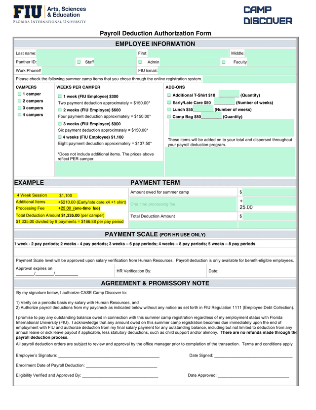 Payroll Deduction Authorization Form screenshot