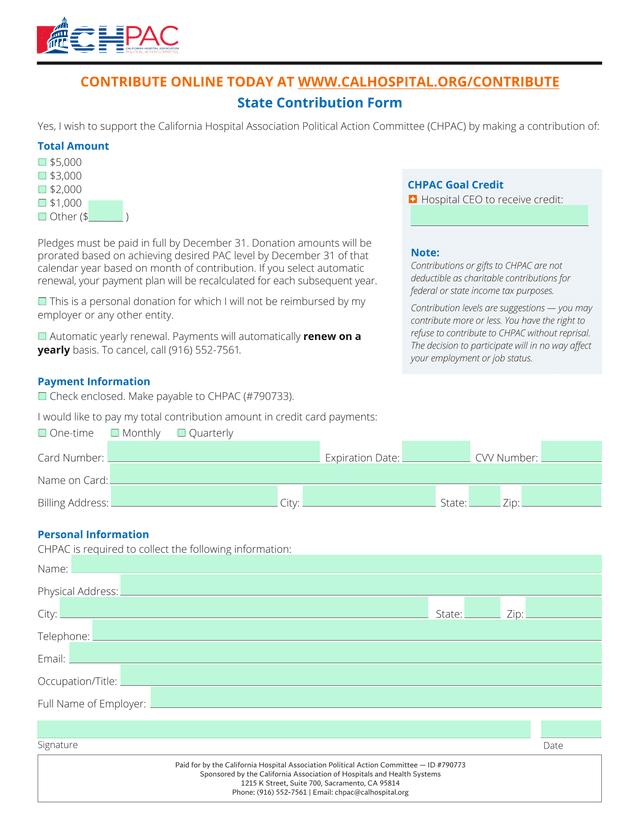 State Contribution Form screenshot