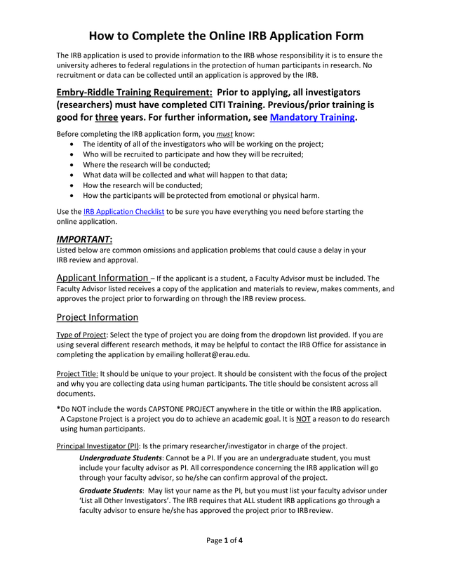 How To Complete The Online IRB Application Form screenshot