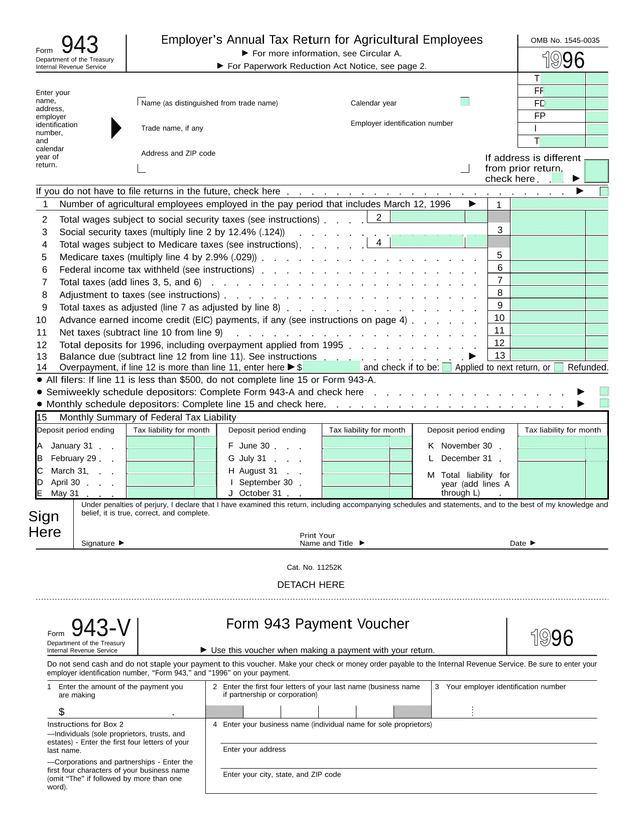 Form 943   EmployerS Annual Tax Return For Agricultural Employees screenshot
