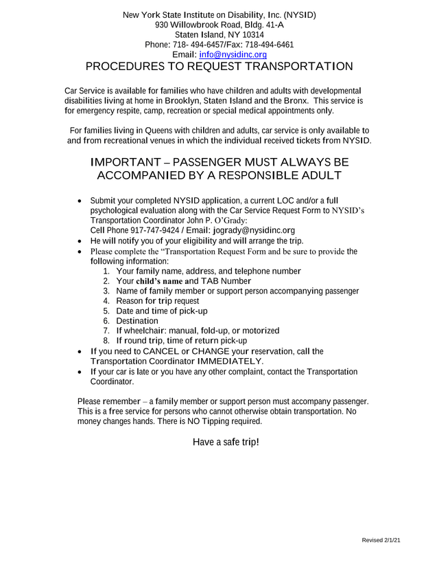 Procedures To Request Transportation screenshot