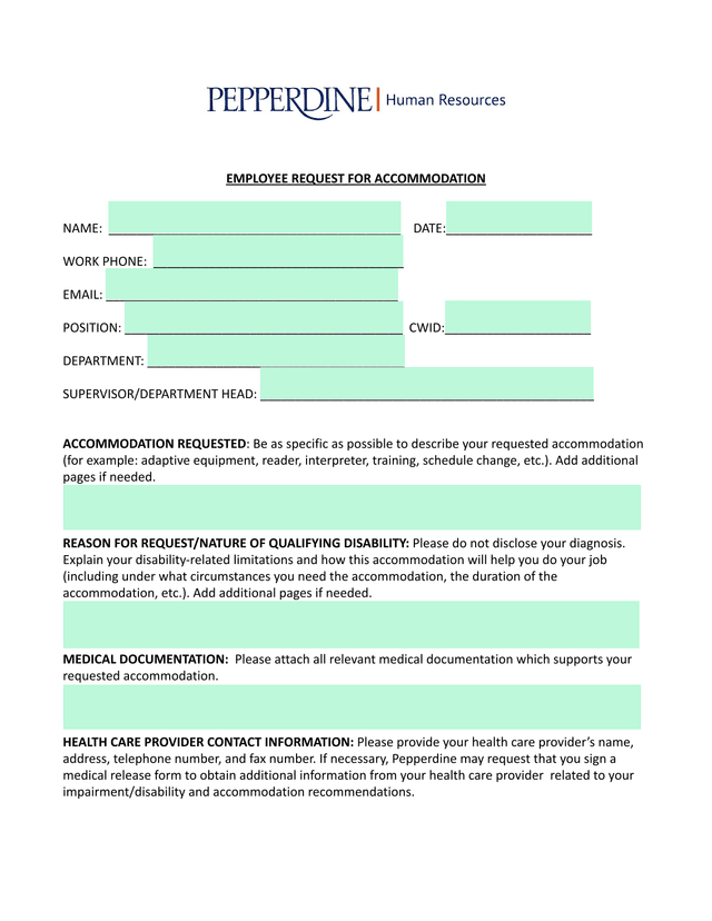 Employee Request For Accommodation screenshot