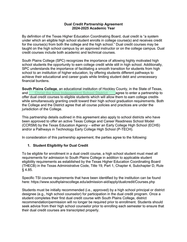 Dual Credit Partnership Agreement screenshot